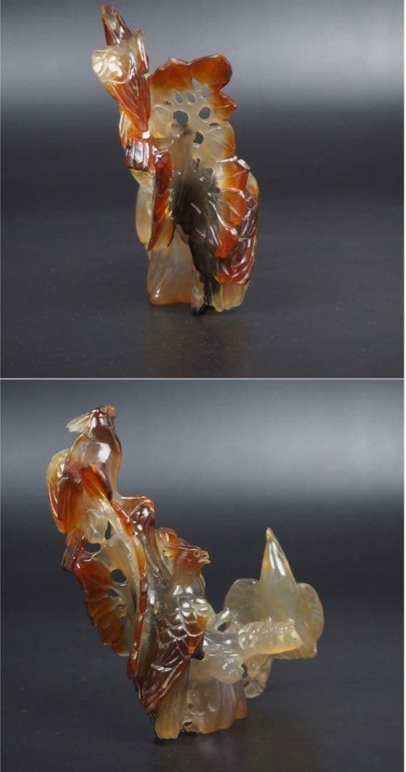 送料無料　中国古玩　瑪瑙（メノウ）製鳥彫刻置物　高さ12.5ｃｍ