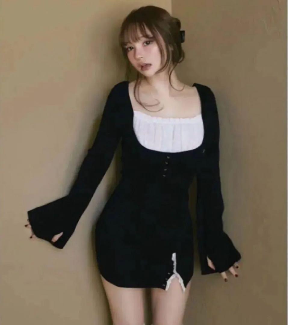 新品タグ付 ANDMARY Poppy lace mini dress 黒