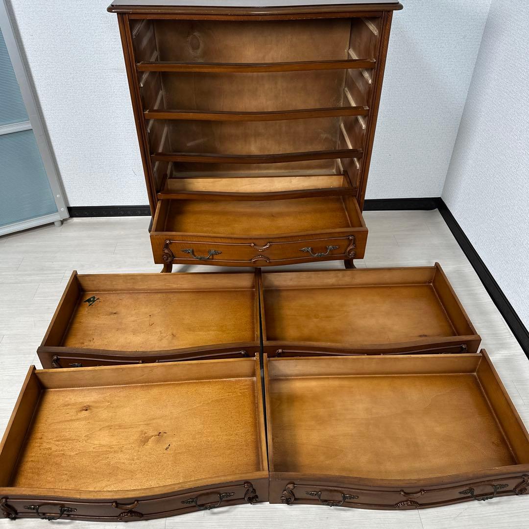 イタリア製 チェスト 5段5杯 ロココ調 彫刻 レリーフ 金属取手 猫脚 i4※