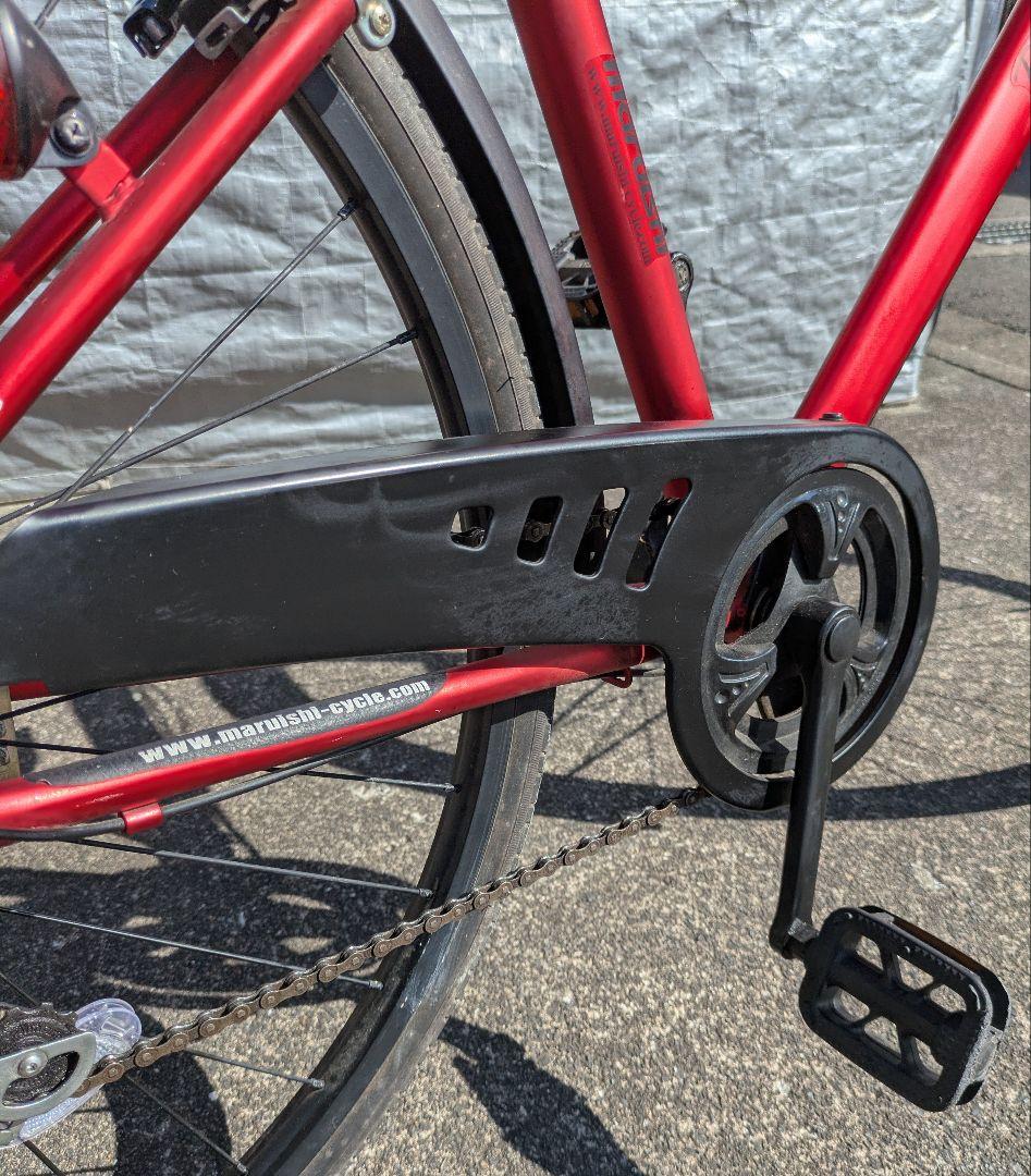 MARUISHIレッド シティサイクル 27インチ 6段変速 バスケット付き