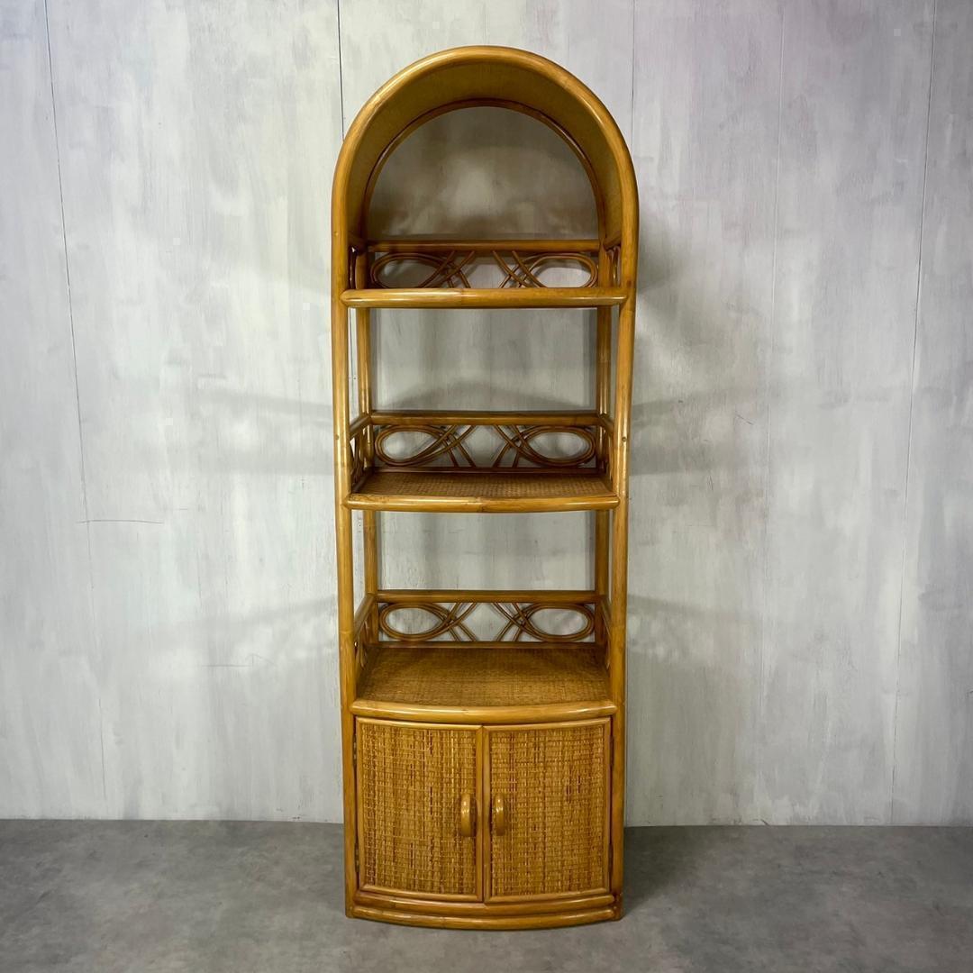 ヴィンテージ アーチラタンラック オープンラック 籐家具 収納 レトロ
