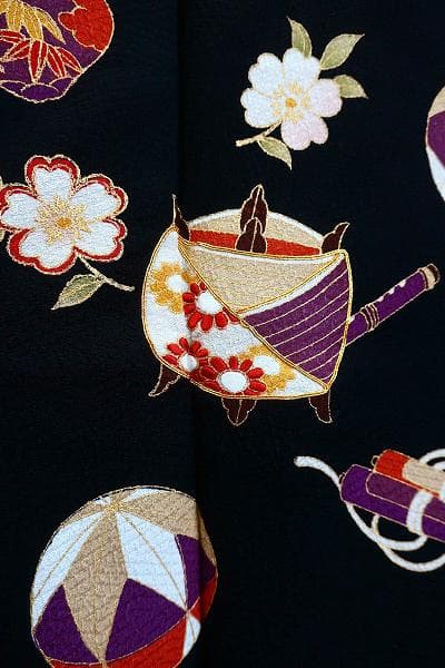★専用★美品 振袖 黒 京友禅 黒 金駒刺 糸巻 絵巻 鞠 桜 身丈156cm