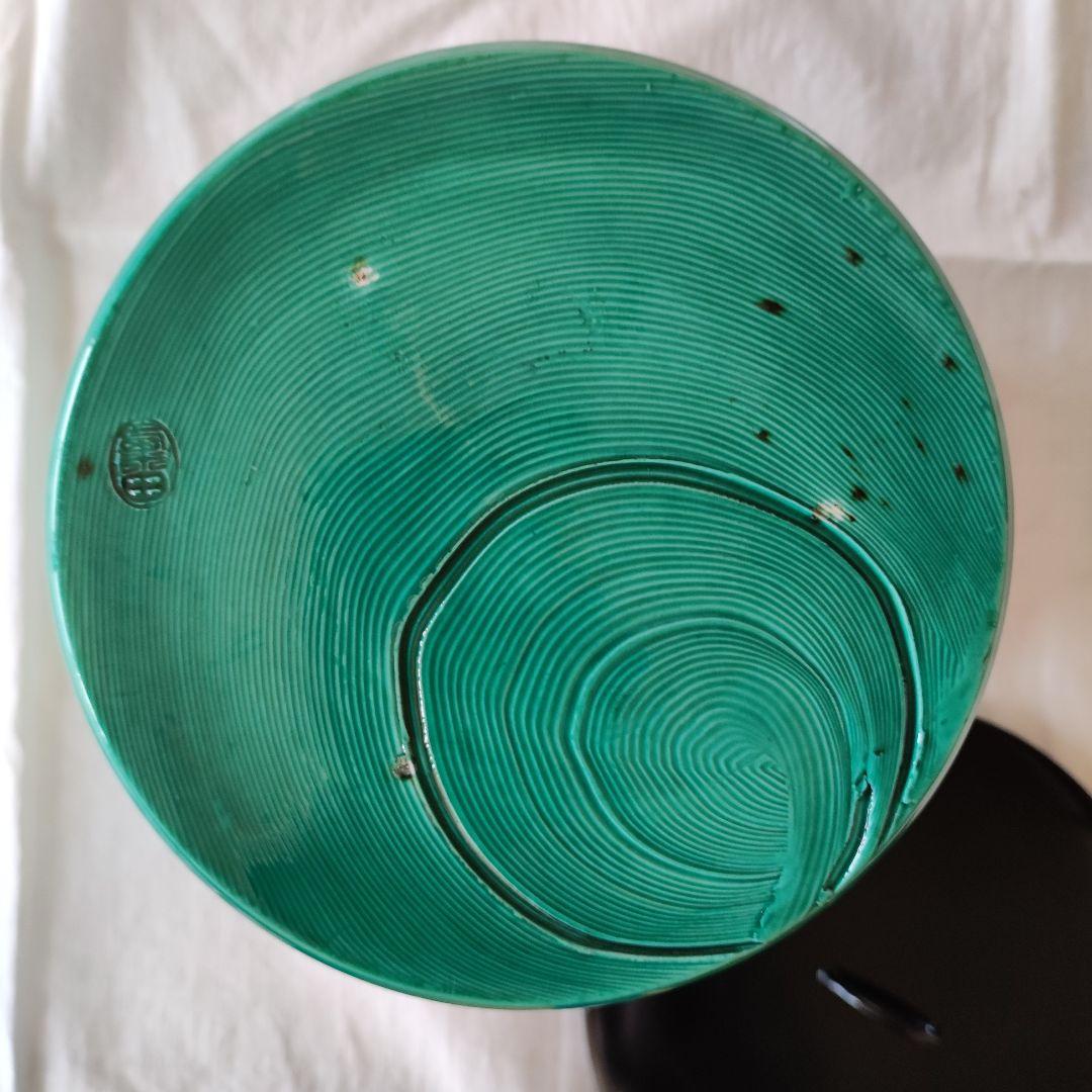 茶道具◆青交趾荒磯文水指◆粟田焼　岡田佳山