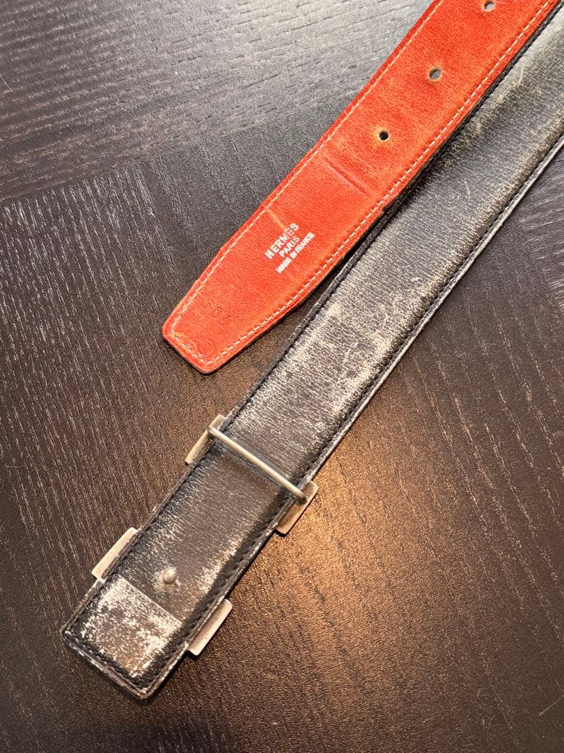 HERMES オレンジ ブラック レザー ベルト