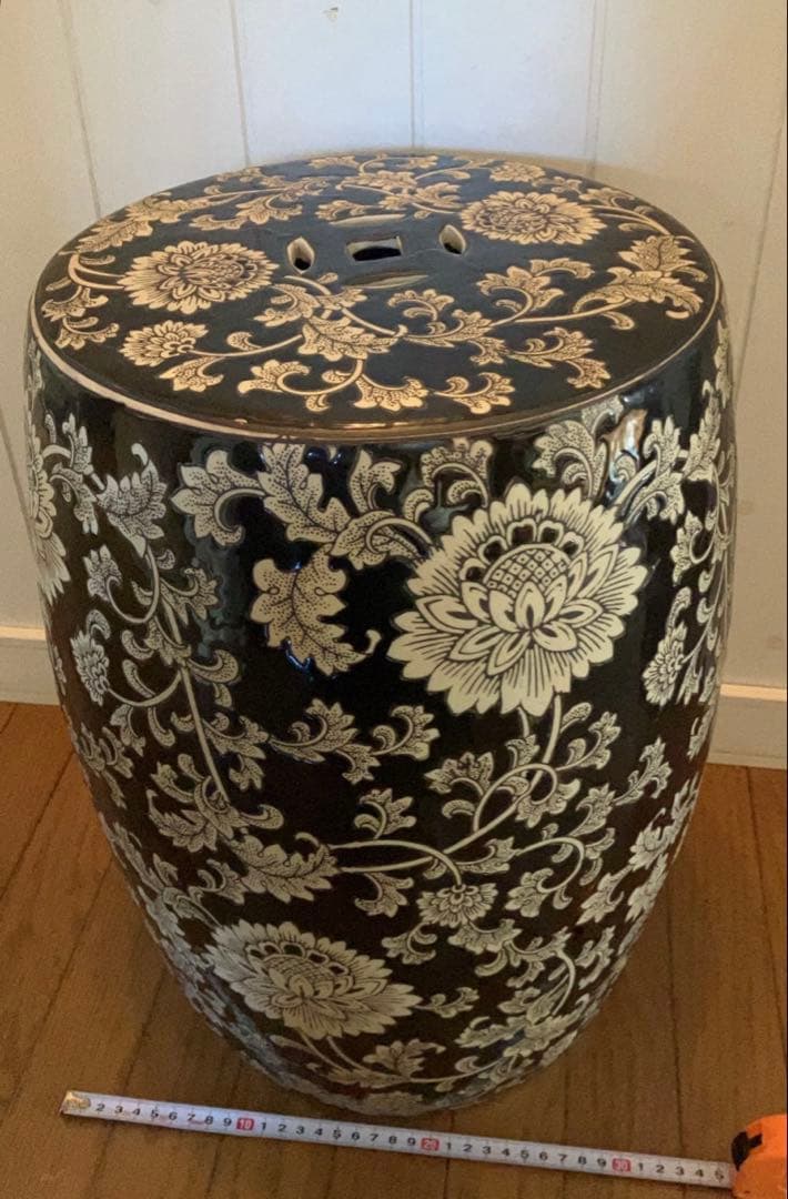 スツール 陶器製 花柄 陶磁器 花台 飾台 椅子 チェア ガーデニング