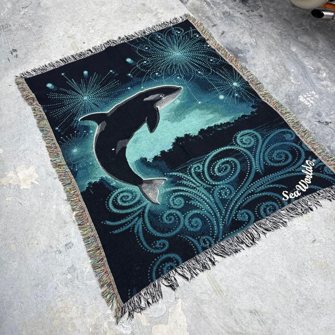 マリーンアート　海　シャチ　マルチカバー　ソファーカバー　ラグ　155x123