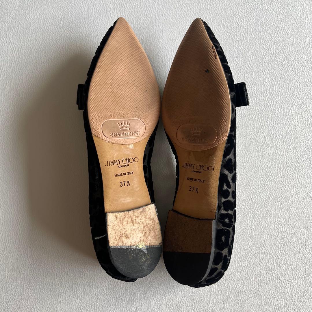 ジミーチュウ　ベロアリボン　レオパードパンプス　ポインテッドトゥ　金ロゴプレート