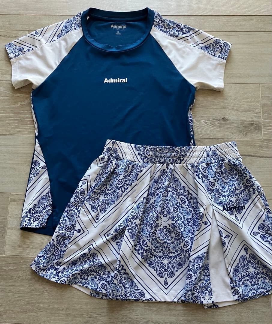 Admiral テニスウェア セット アップ上M下Lブルーペイズリー