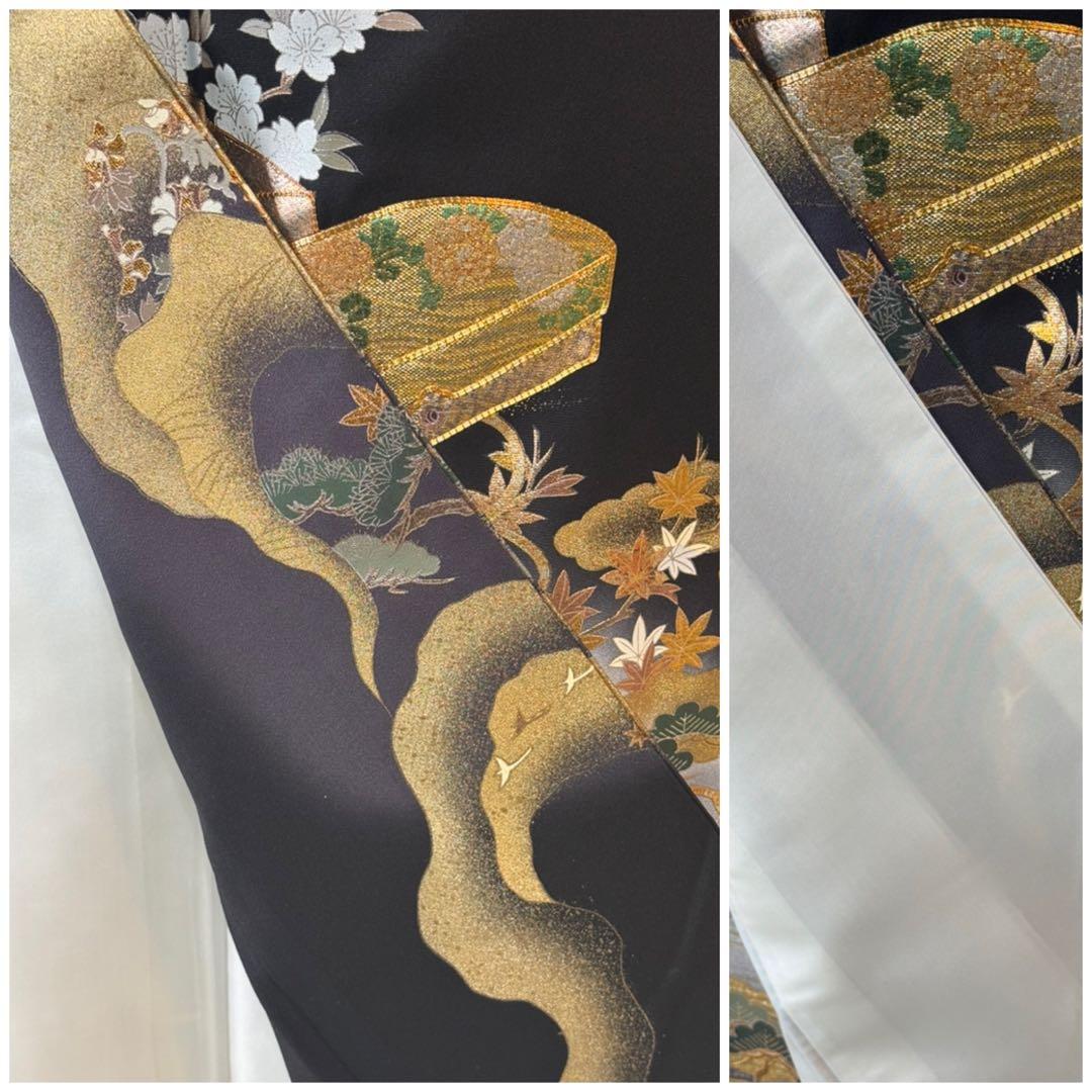 正絹豪華作家物黒留袖6点フルセット 留袖　袋帯　帯締め帯揚げ　長襦袢　末広