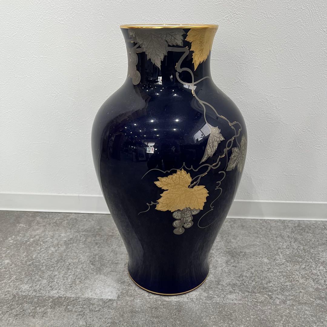 大倉陶園　瑠璃　金蝕　葡萄　花瓶　36cm