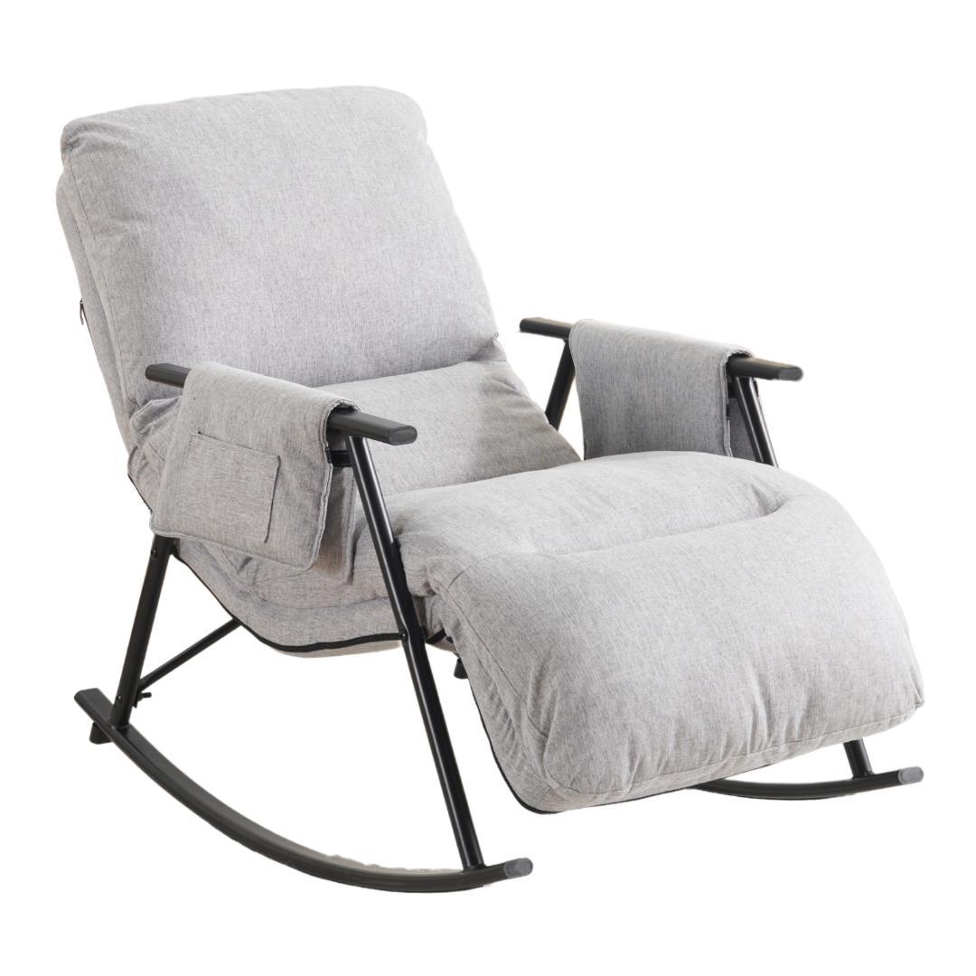 【ライトグレー】ロッキングチェア 背/足部多段階調節可能 揺れる椅子 組立簡単