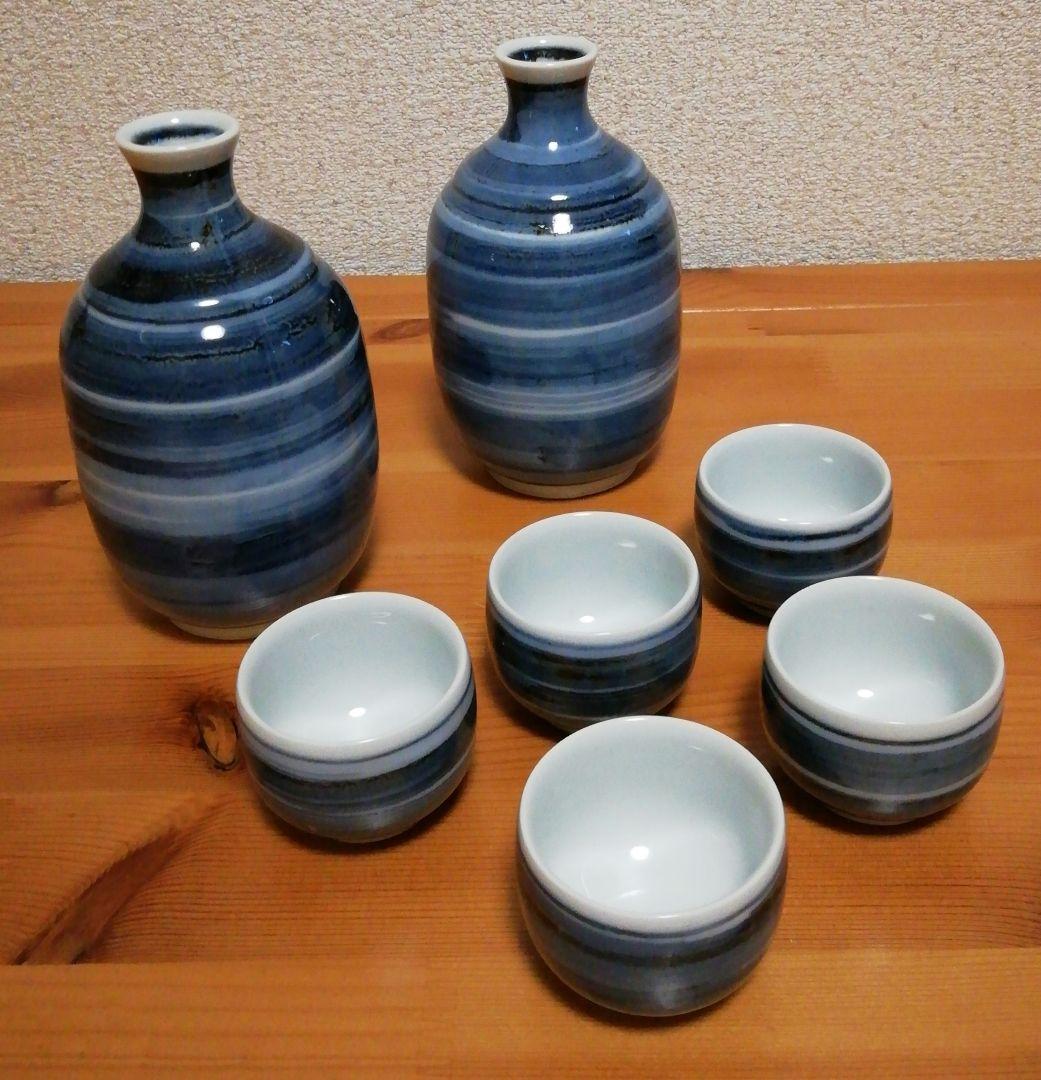 青木龍山作　染付　酒器　共箱　略歴付