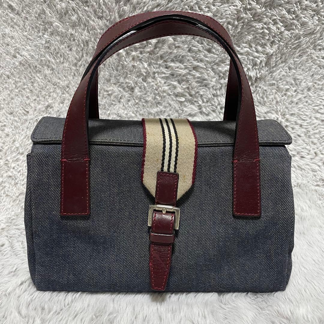 バーバリー　ハンドバッグ　デニム生地　キャンバス　レザー　シルバー金具