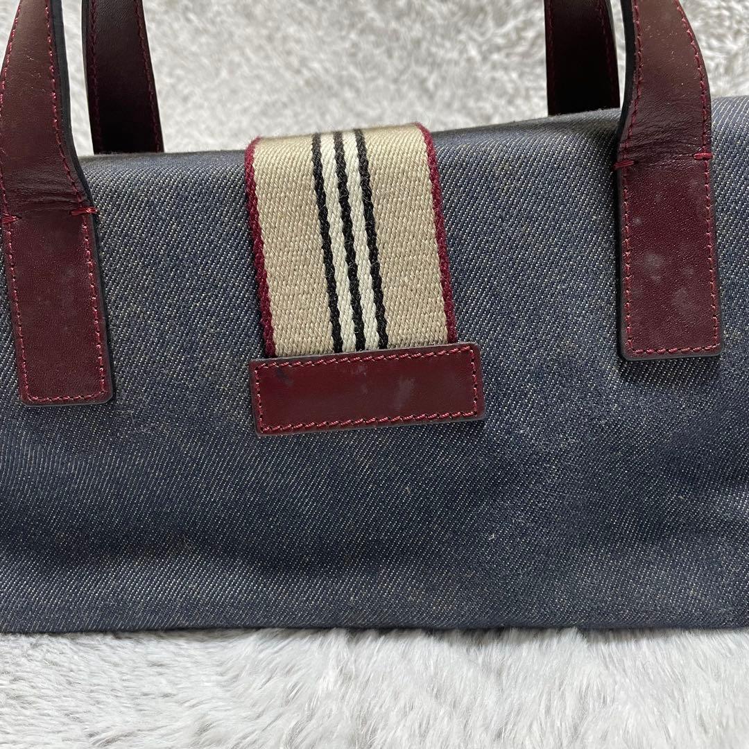 バーバリー　ハンドバッグ　デニム生地　キャンバス　レザー　シルバー金具