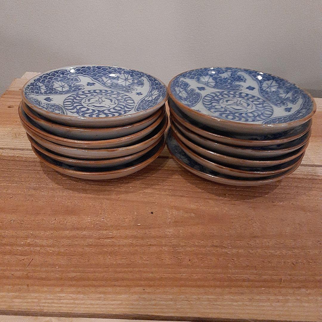 【Z021】青い花模様の陶器皿10枚セット