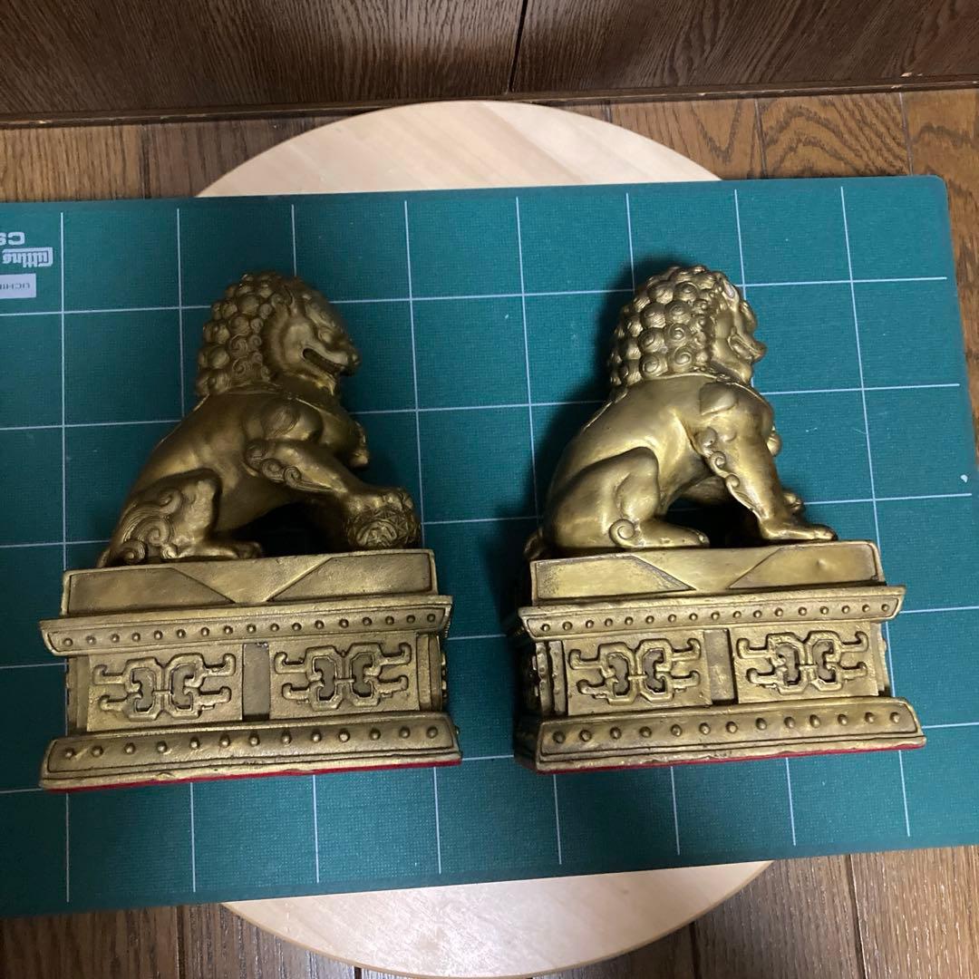 最強の守護者　真鍮製　シーサー　獅子　狛犬像2体セット
