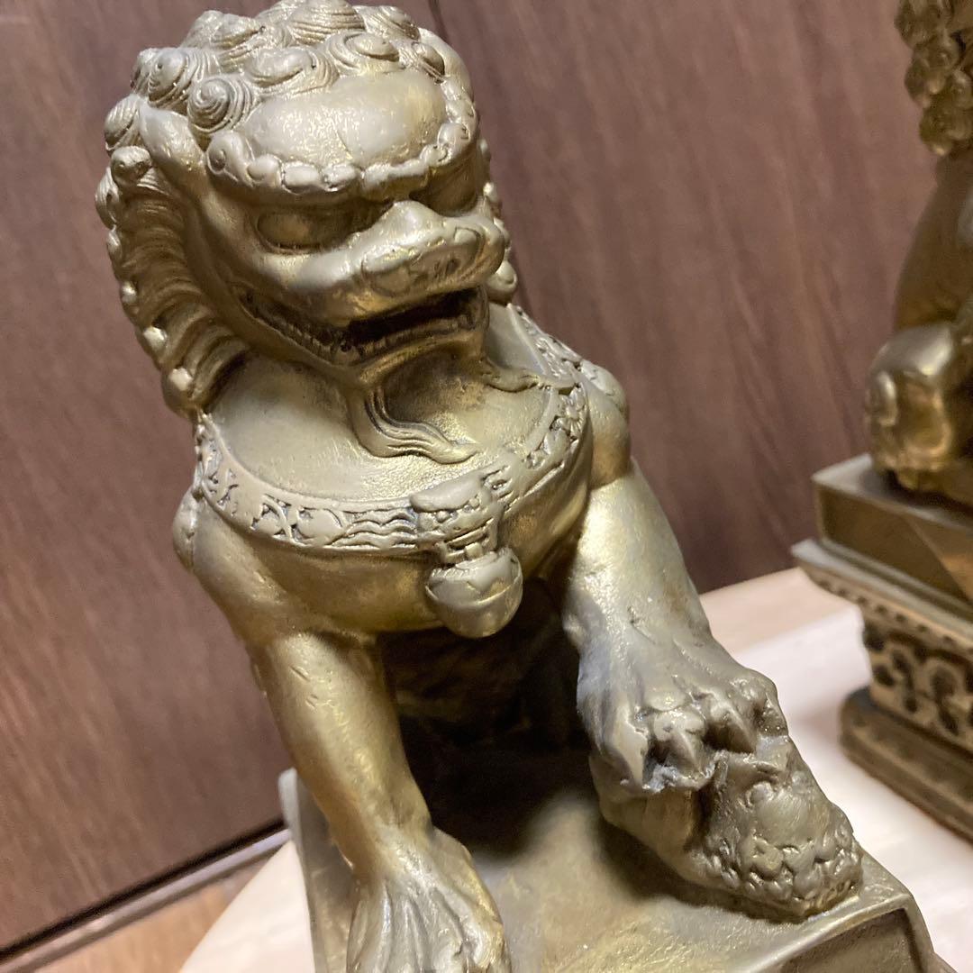 最強の守護者　真鍮製　シーサー　獅子　狛犬像2体セット