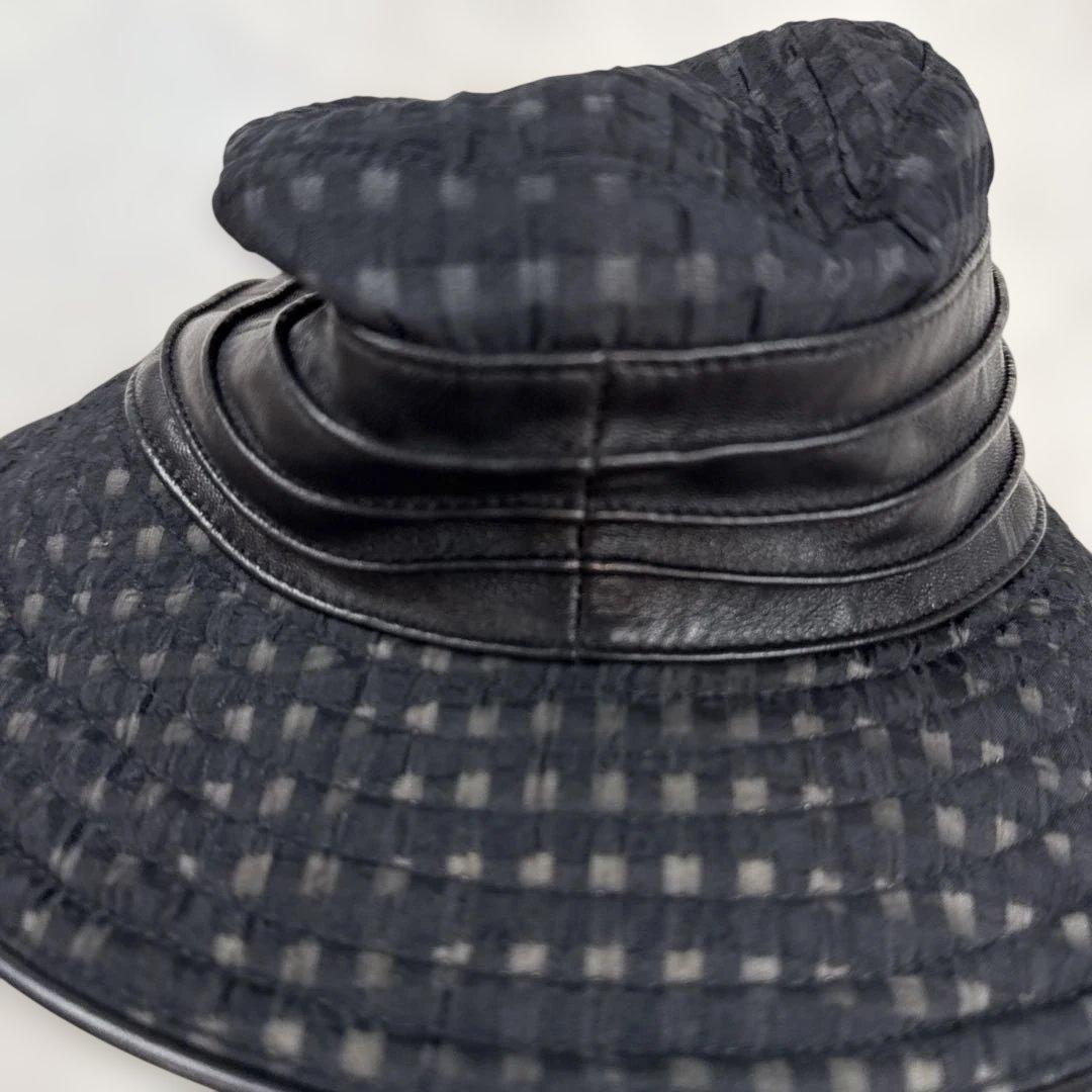 エルメスHERMES レザー切り替えハット　57cm 国内正規品　極美品
