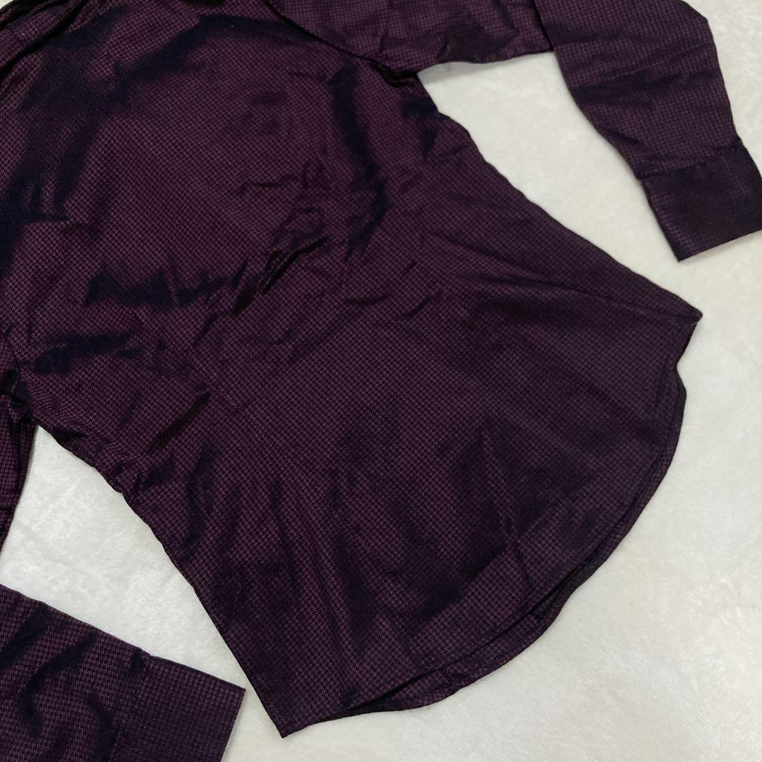 【未使用タグ付き】ナラカミーチェ　パープル　光沢　ボウタイリボンブラウス　長袖