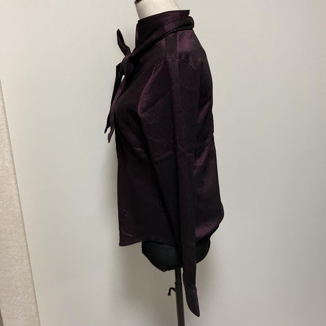 【未使用タグ付き】ナラカミーチェ　パープル　光沢　ボウタイリボンブラウス　長袖