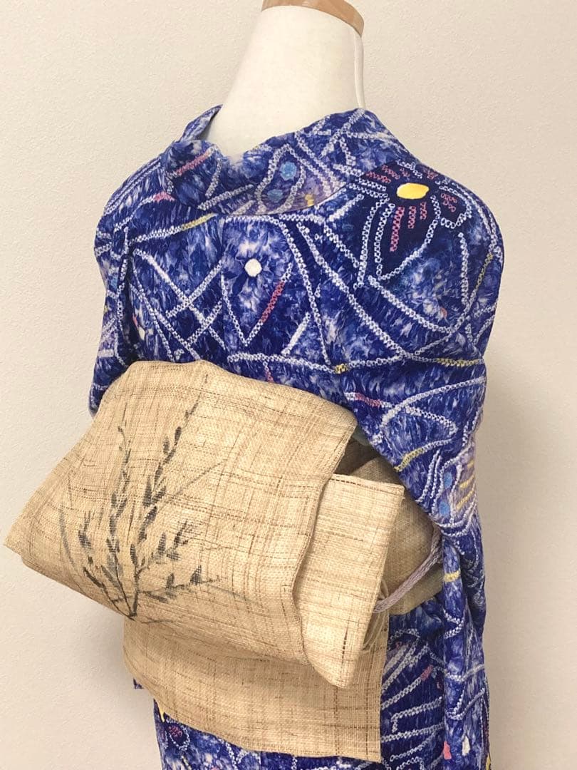 浴衣　有松鳴海絞り　蝶と幾何学　裄66.5cm