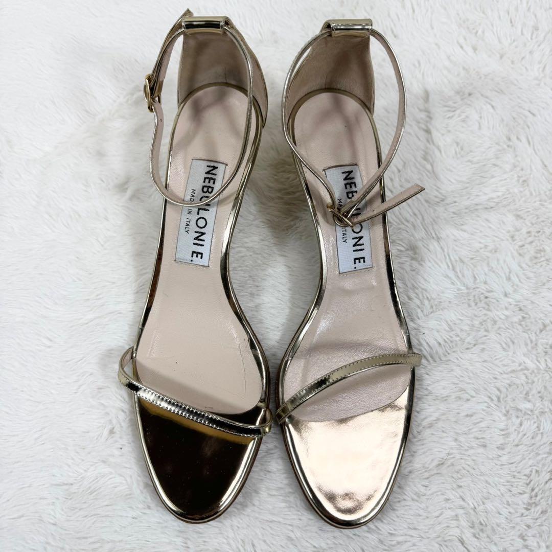 NEBULONI E. ゴールドサンダル アンクルストラップ ヒール GOLD