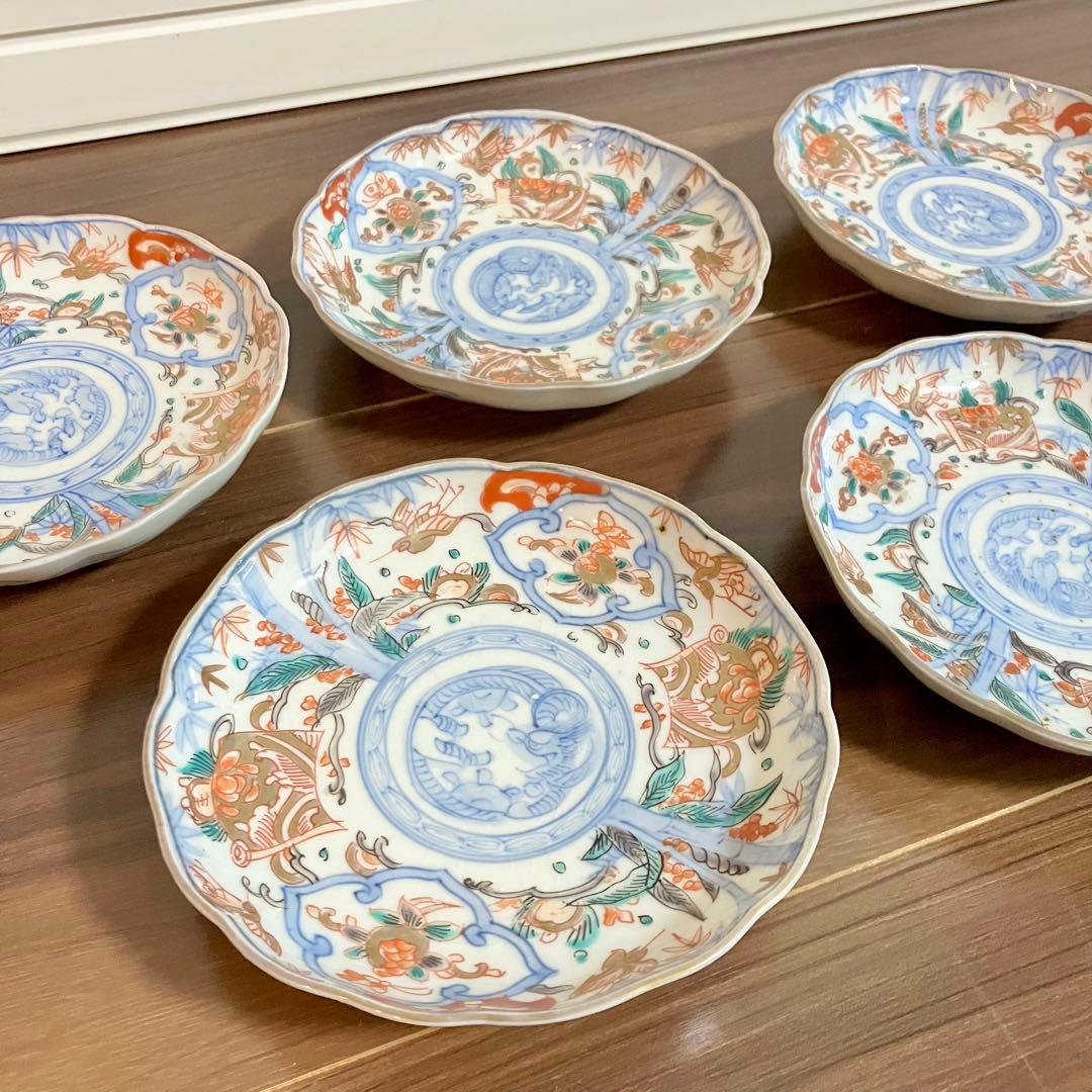古伊万里　小皿　五客セット　色絵　赤