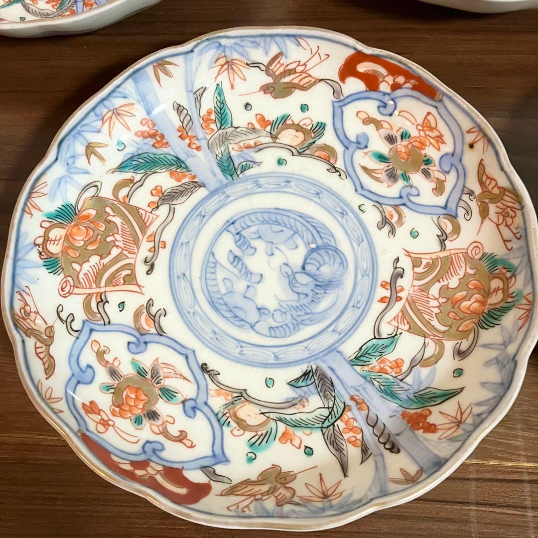 古伊万里　小皿　五客セット　色絵　赤
