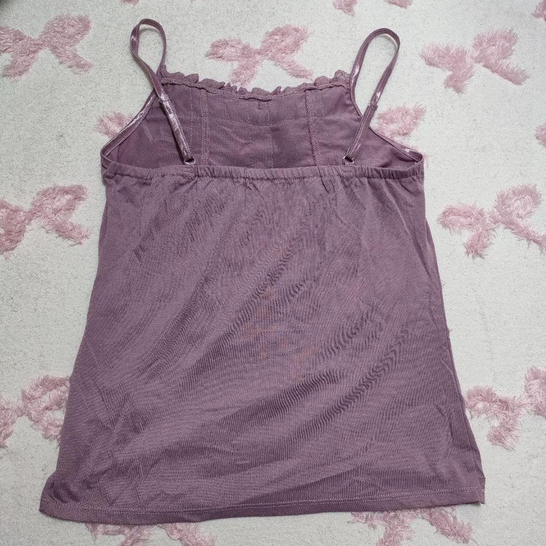 パープル ビッグリボン付きキャミソール レース