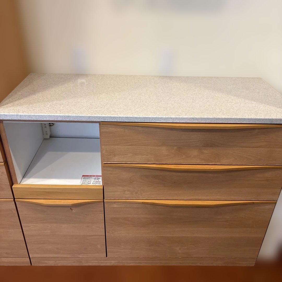 美品！堀田木工カウンター カップボード ナチュラル木目調 食器棚 3段引き出し