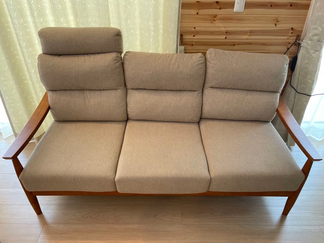 北欧風3人掛けソファ ベージュ