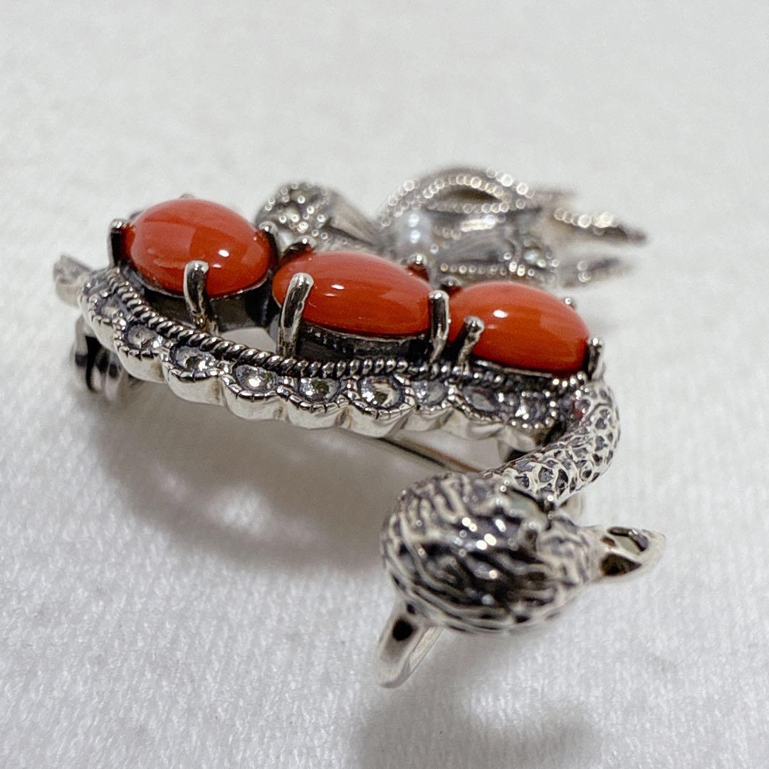 碌山 ロクザン SILVER925 珊瑚 コーラル フラミンゴ ブローチ