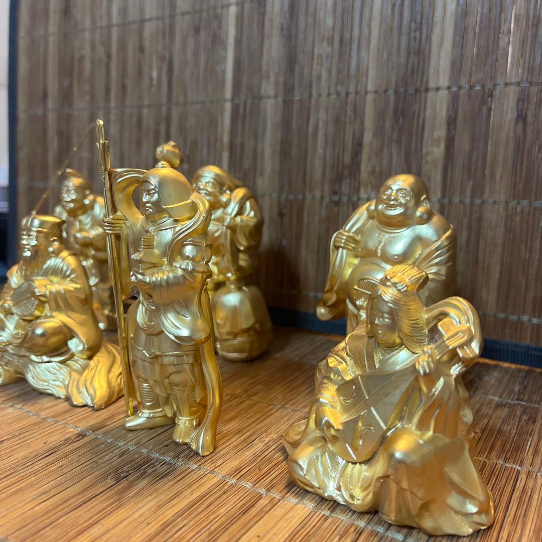 【美品】 七福神 置物 縁起物　御利益幸福　神様　ゴールド　金色