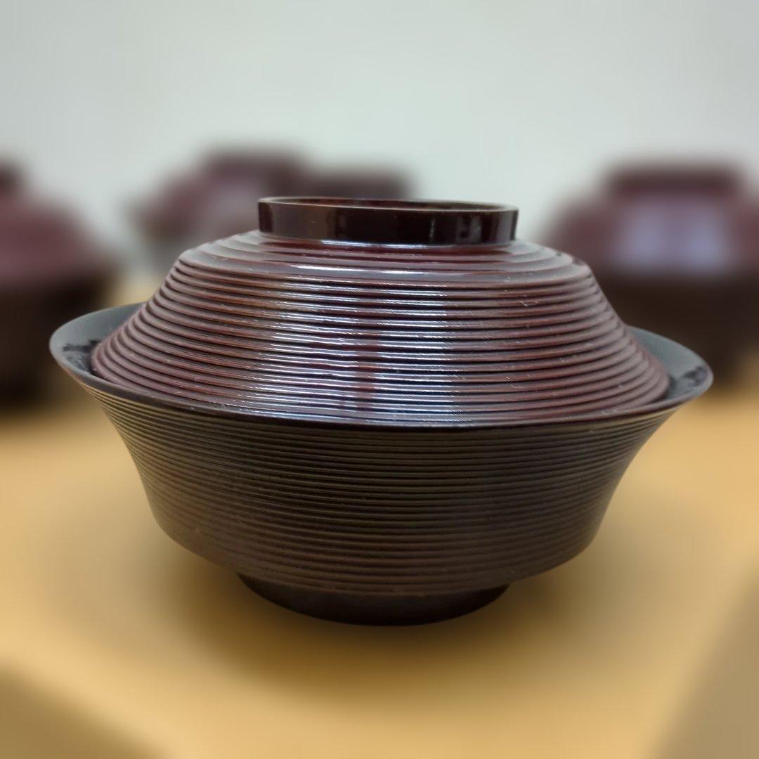 骨董　蓋付き椀　お椀　大振り　蒔絵　海老　若松　南天　木製　漆器　5つ〜