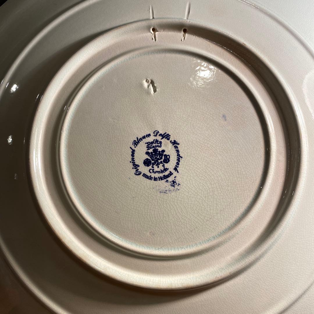 オランダ デルフト焼き 39.5cm壁掛け飾り皿 ヴィンテージ アート