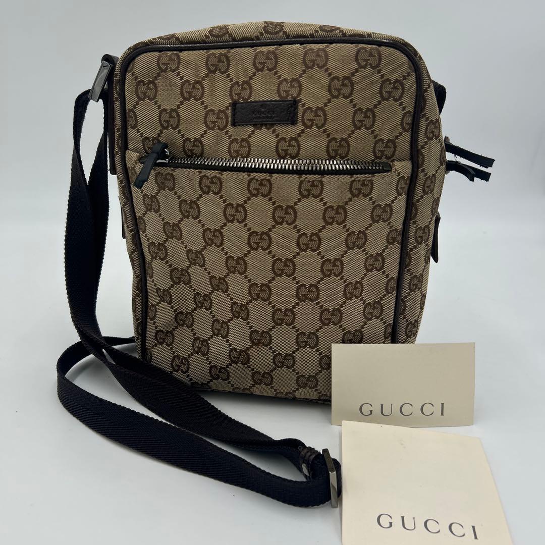 GUCCI グッチ GGキャンバス ショルダーバッグ　レザー　ロゴ