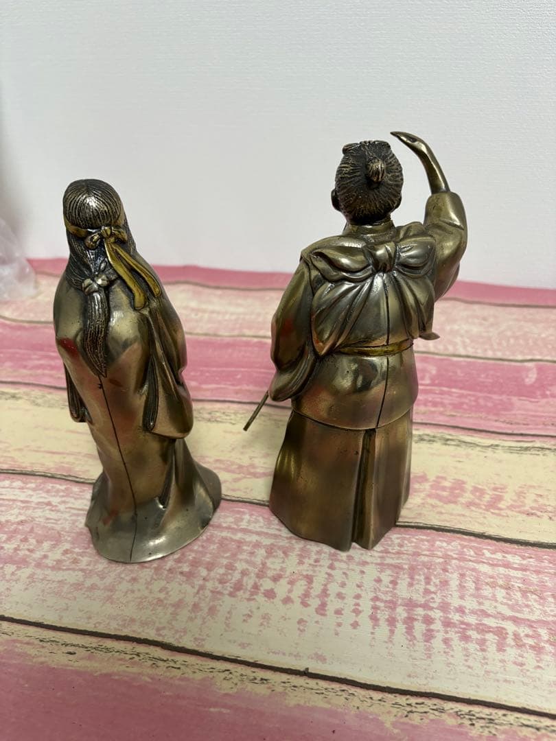 極上 和彫高砂 日本の伝統的金属製人形 置物