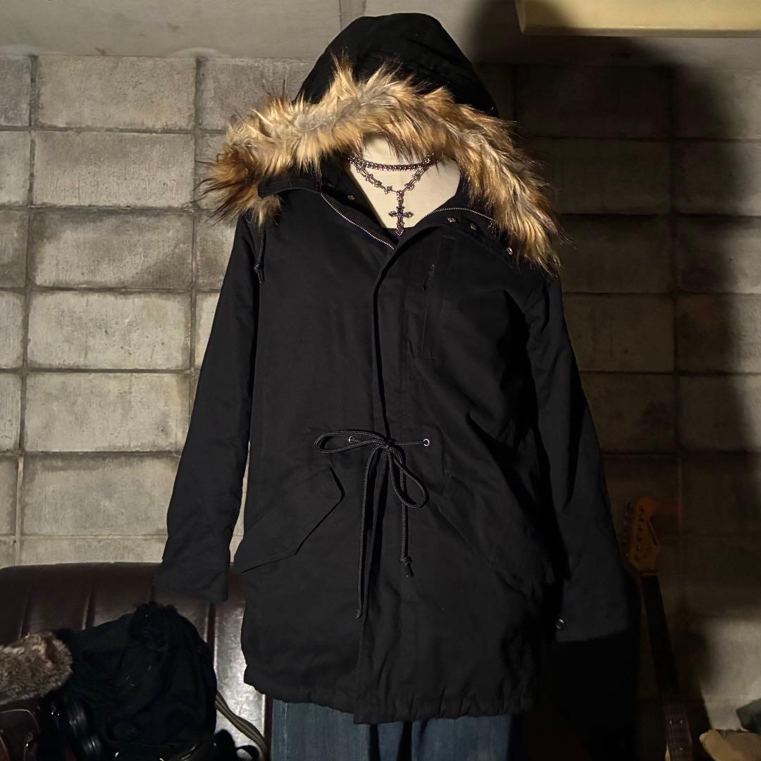 ダークコア　グランジ　モッズコート　y2k 平成　お兄系　ファー　ダブルジップ