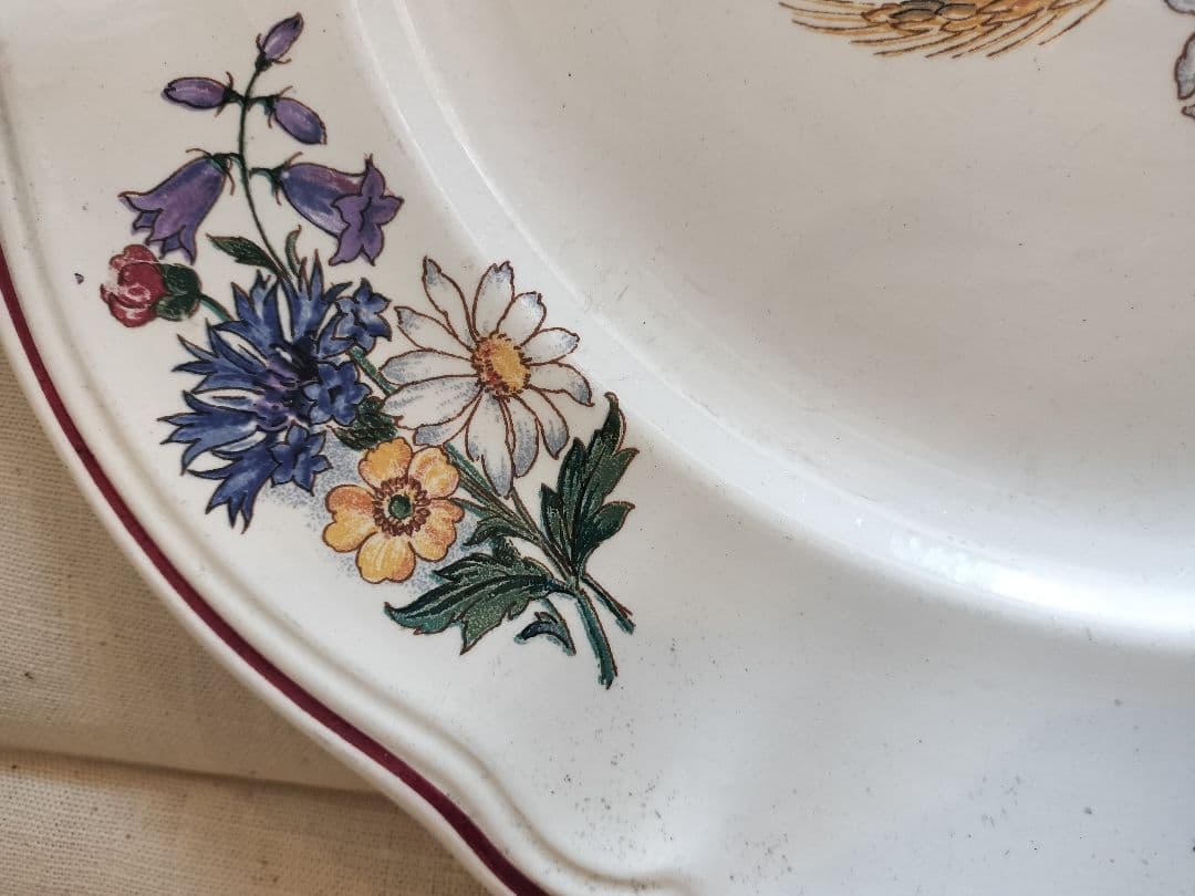 アンティーク　フランス　サルグミンヌ　アグレスト　花柄　大皿　34cm