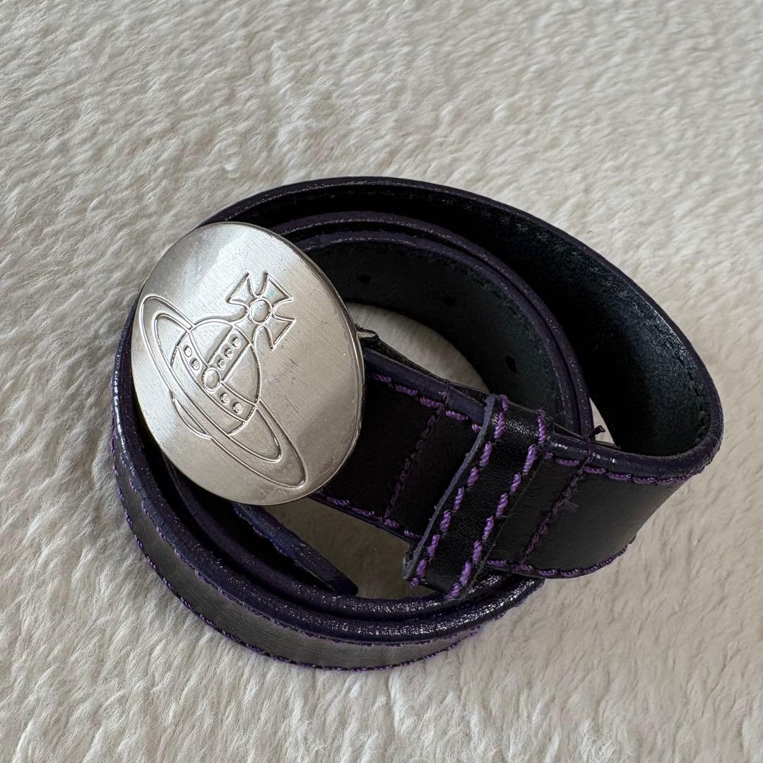 ヴィヴィアンウエストウッド オーブバックル レザーベルト 男女兼用 黒×パープル