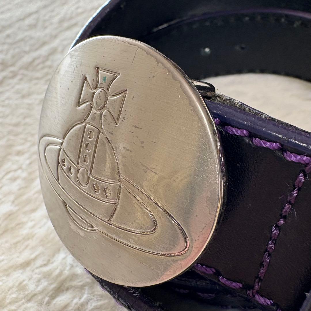 ヴィヴィアンウエストウッド オーブバックル レザーベルト 男女兼用 黒×パープル