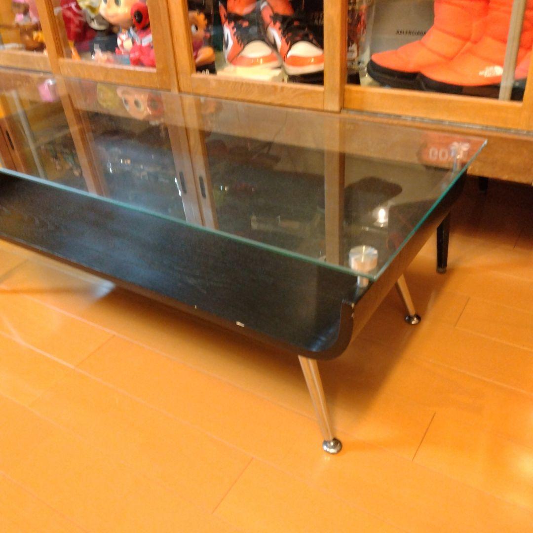 ミッドセンチュリー スペースエイジ プライウッド センターテーブル ガラス