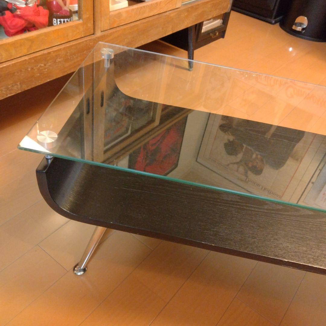 ミッドセンチュリー スペースエイジ プライウッド センターテーブル ガラス