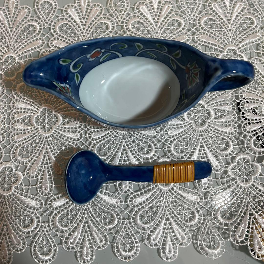 源右衛門　染錦唐花　ソース　ドレッシングポット　専用スプーン