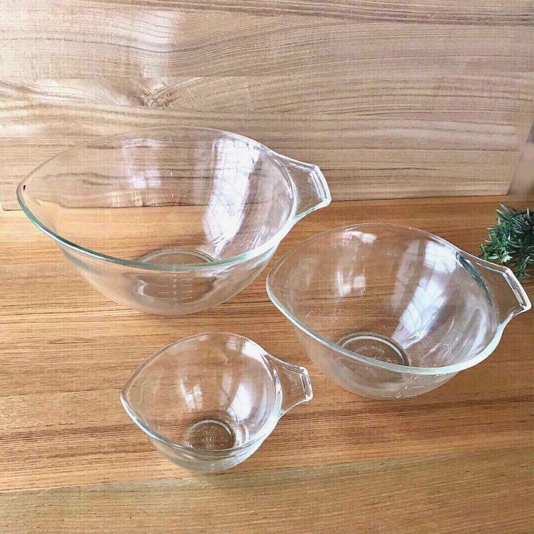 オールドパイレックス　ガラス製ボール ティアドロップ 3点セット