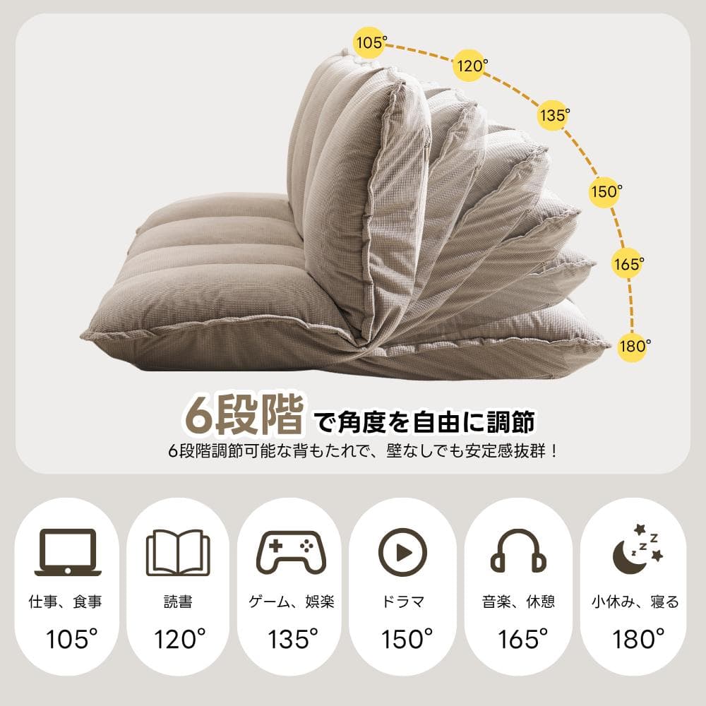 【グレー】ソファ ソファベッド フロアソファ 幅160 6段階リクライニング