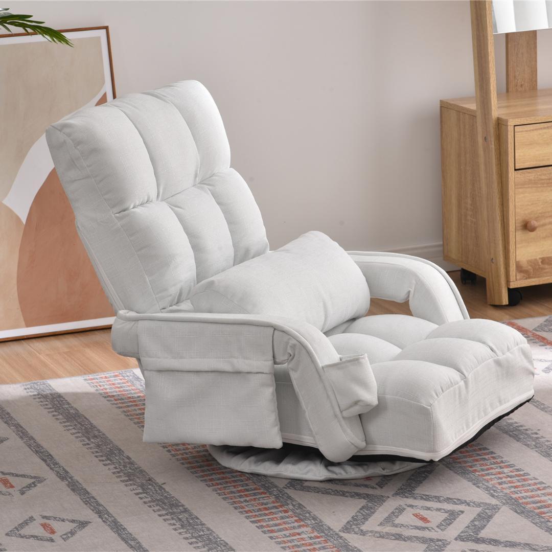 【ホワイト】回転式座椅子肘掛けハイバック座いすリクライニング1人掛けソファー