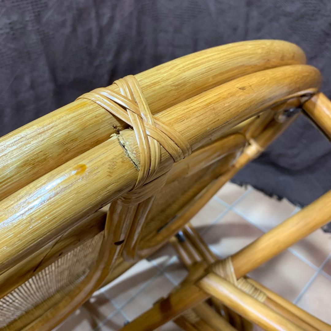 【美品】ラタン 籐 ガラステーブル アジアン 籐 円卓 ヴィンテージ レトロ