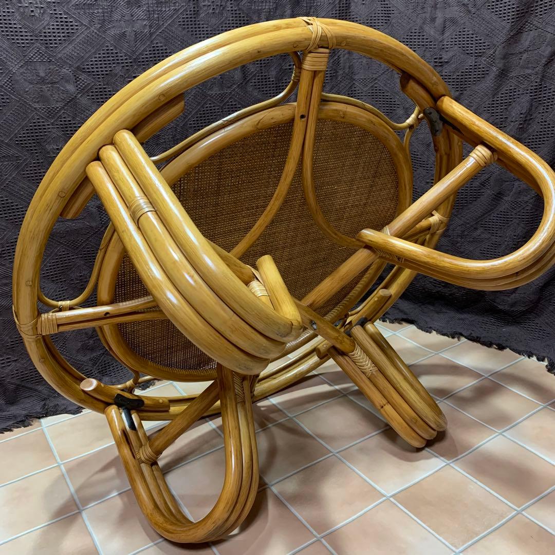【美品】ラタン 籐 ガラステーブル アジアン 籐 円卓 ヴィンテージ レトロ