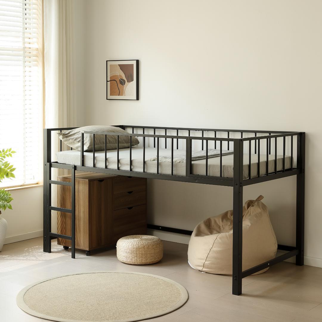 【S・高110CM】ロフトベッド下収納 ロフト ベッド 省スペース　BLACK